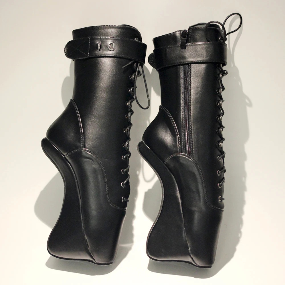 18Cm/7" High Heel Hoof Sole Heelless Strange Style Women Sexy Fetish Ballet Pointe Lockable Ankle Boots
