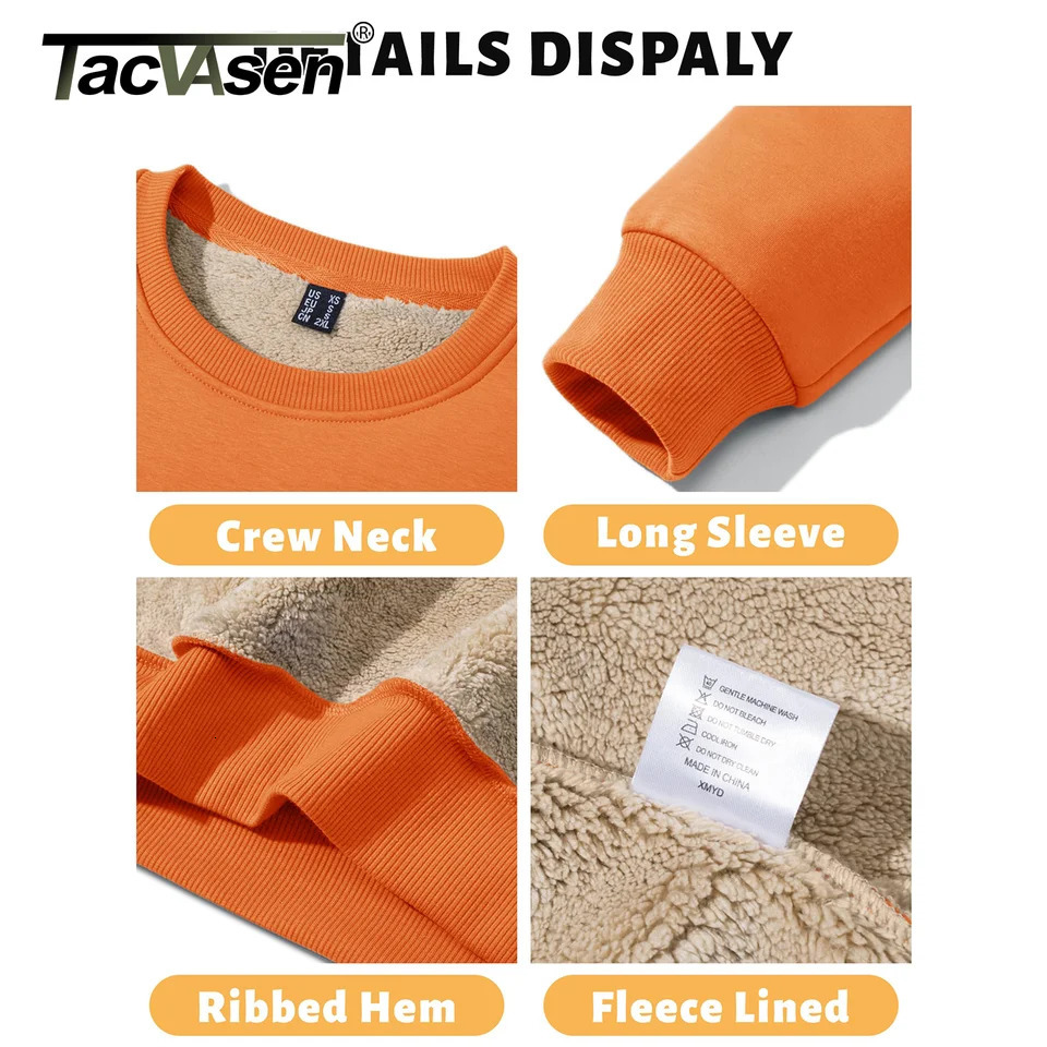 TACVASEN Winter Thick Wool Crewneck Sweatshirt Mens Warm Sherpa Lining Heavy Winter Floral Basic Top No Hoodie 241216