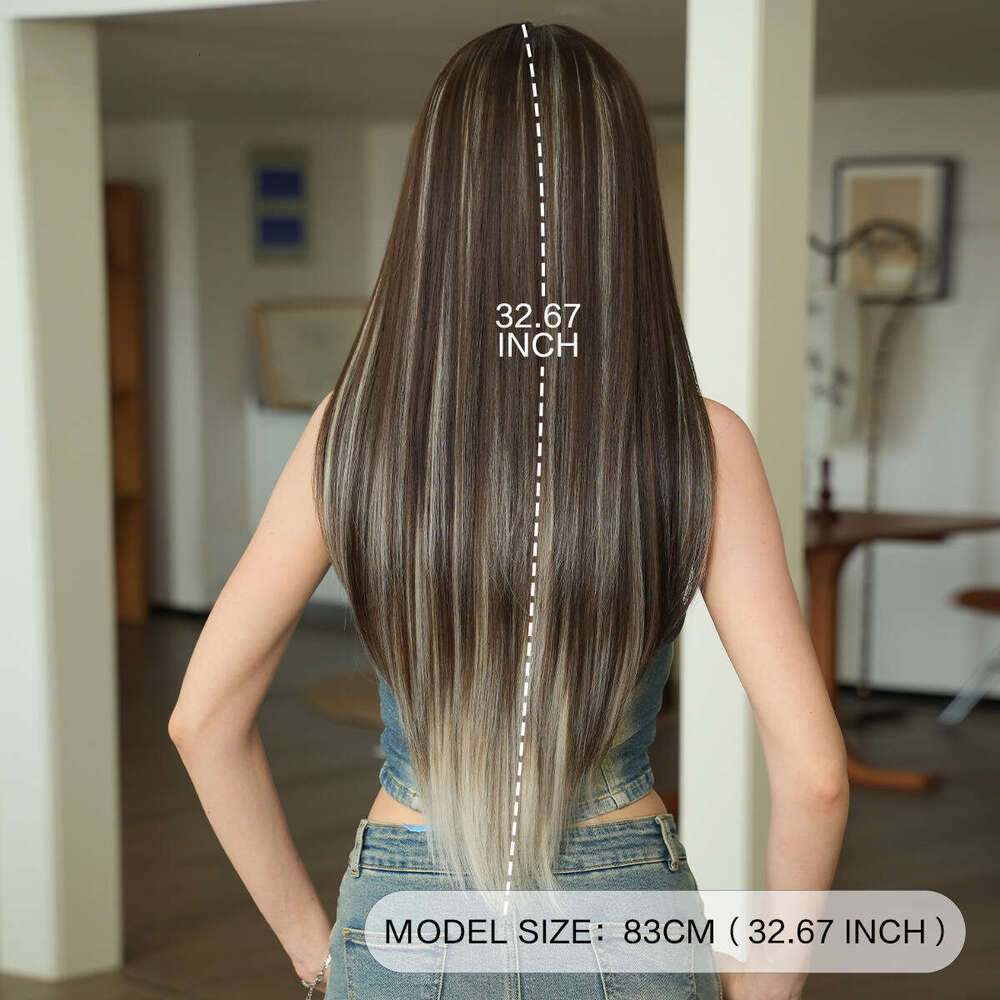 New Asian Style Dyed Brown Straight Fashionable Girls' Mid Length Long Hair High-Quality Synthetic Wig Headband Kq9 Kq9