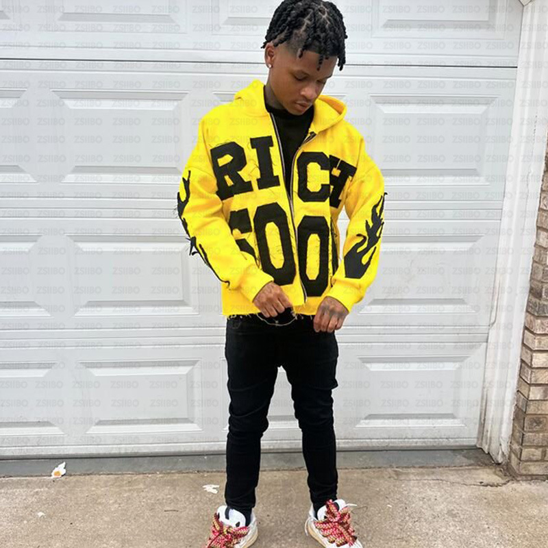 Y2k American High Street Trend Jacket Men Letter Embroidered Zipper Hoodie Harajuku Fashion Retro Oversized Sweatshirt Women