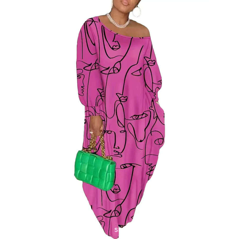 Abstract Painting Patterns For European American Beauty Autumn And Winter Clothing, 3D Digital Printing, Slng Collar Trendy Dress