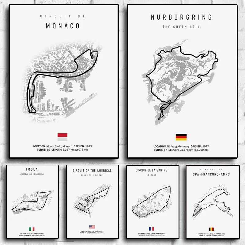 Formula 1 Imola Monaco Track Circuit Canvas Painting F1 Wall Art Nordic Poster Aesthetic Motorsport Race Home Decoration PictureXJ2411216