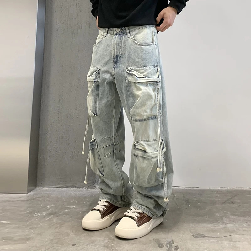 Men High Quality Cargo cowboy Pants Male Work Hunting Jeans Clothing Streetwear Hip Hop Sweatpants Casual denim Joggers 241212
