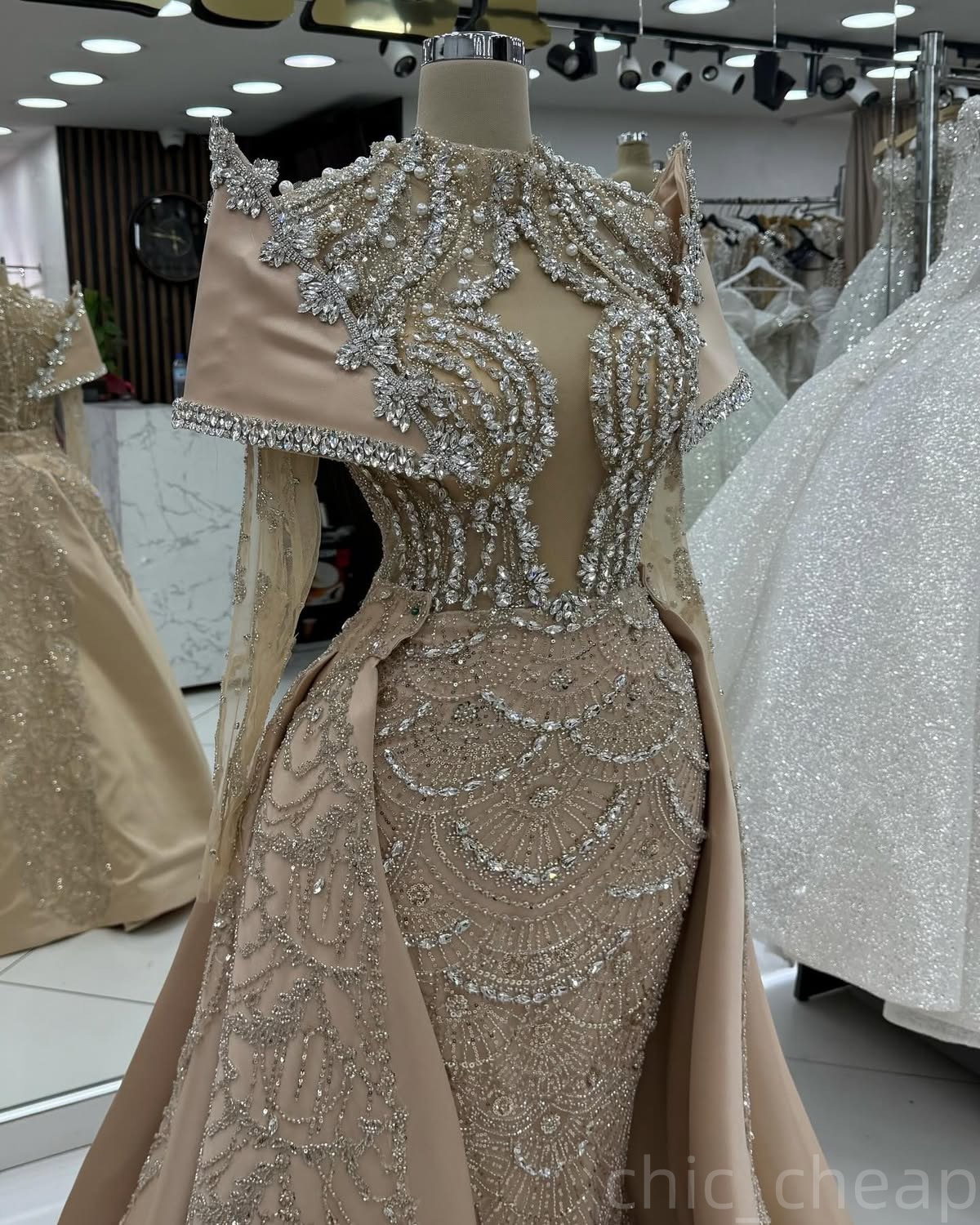 Champagne Illusion Mermaid Prom Dresses 2025 Rhies Sequined Evening Formal Party Second Birthday Engagement Gowns Plus Size Dress For Special Ocns
