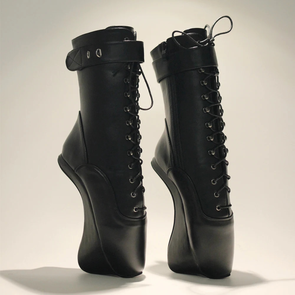 18Cm/7" High Heel Hoof Sole Heelless Strange Style Women Sexy Fetish Ballet Pointe Lockable Ankle Boots