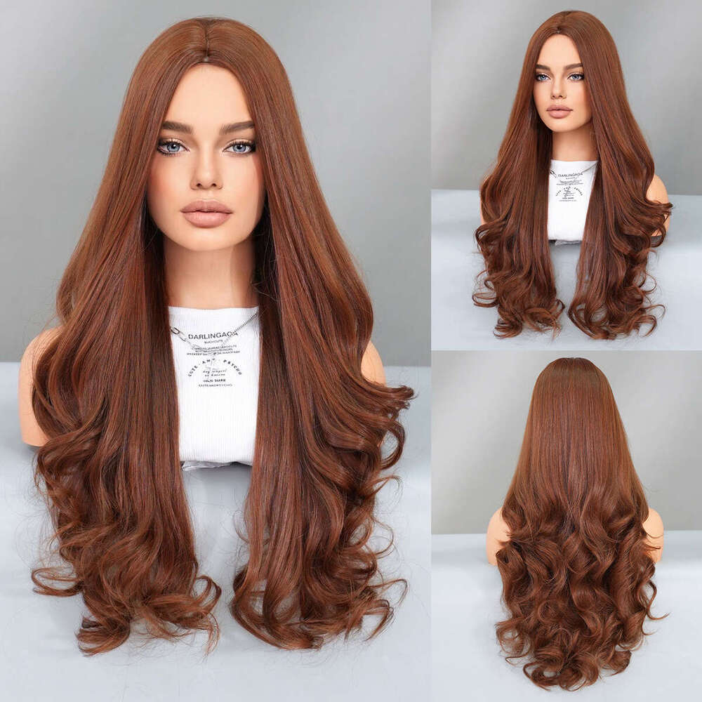 Female Brown Long Curly Hair With Differentiated Fibers Nism, Wig Rose Mesh Full Head Cover Kq9 Kq9
