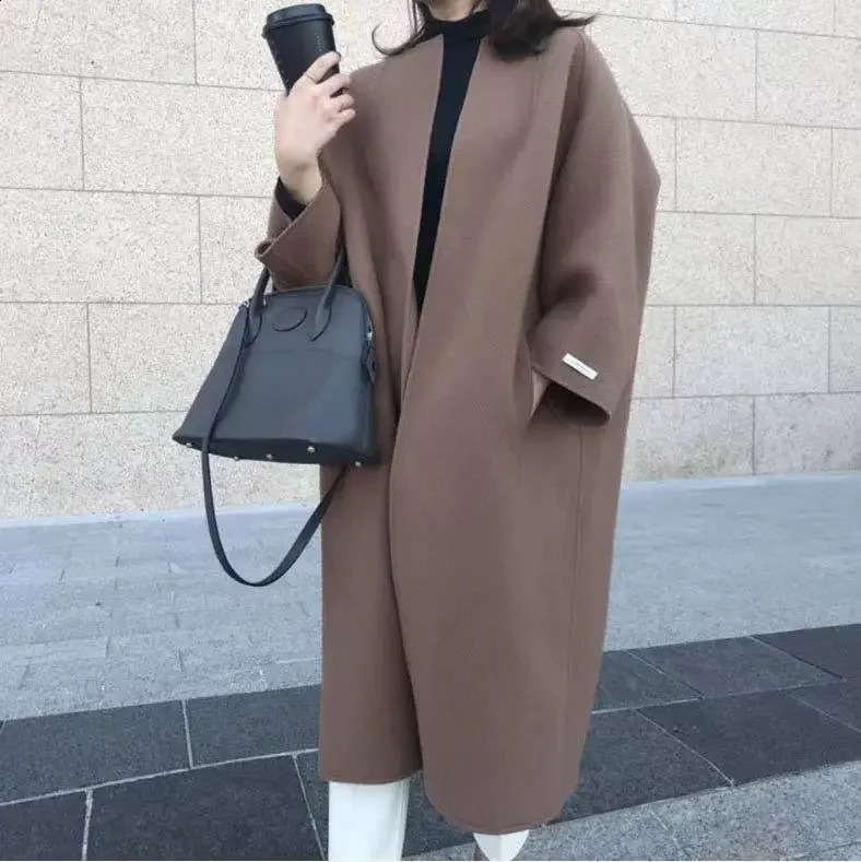 Versatile Womens Coat Overcoat In Light Green Extra Long Straight Leg Jacket Winter Elegant Slimming 241217