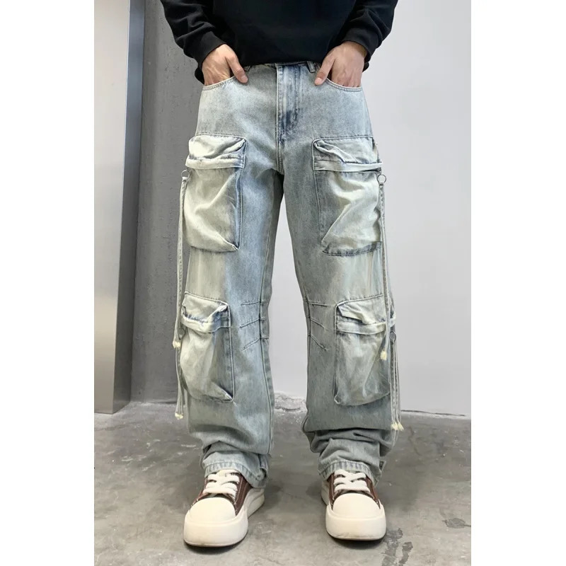 Men High Quality Cargo cowboy Pants Male Work Hunting Jeans Clothing Streetwear Hip Hop Sweatpants Casual denim Joggers 241212
