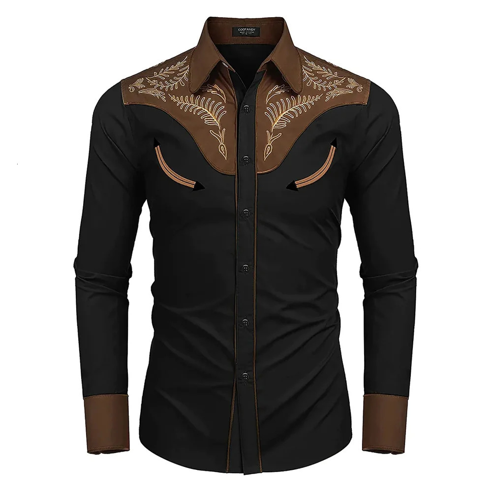 Mens Western style Printed Long Sleeve Collar Single Chest Casual Shirt Mens Club Street Clothing 241216