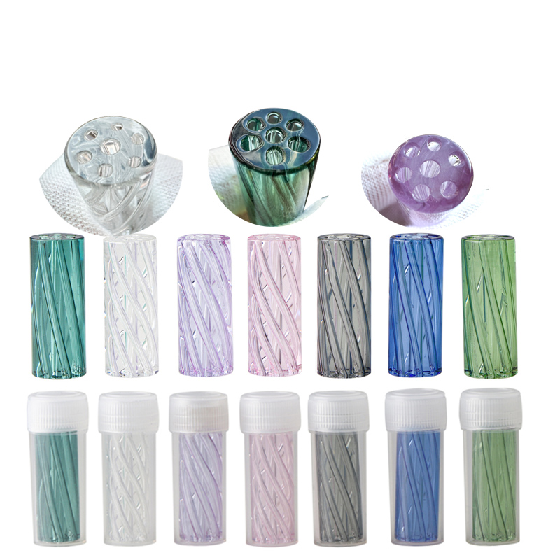 Mix Color Mini Glass Cigaret Filter Tips Round Mouth for Dry Herb Tobacco Rolling Drip With 7 Holes Thick Glass Diameter 8mm 10mm 12mm Height 30mm