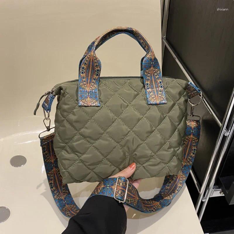 Drawstring Women Wide Shoulder Belt Handbag Fall/Winter Rhombus Space Cotton Bag Large Capacity All-Match Shopping Tote zhanyishengli