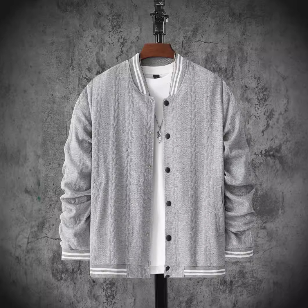 M12163 2024 autumn new jacquard design solid color men's long-sleeved cardigan sweater