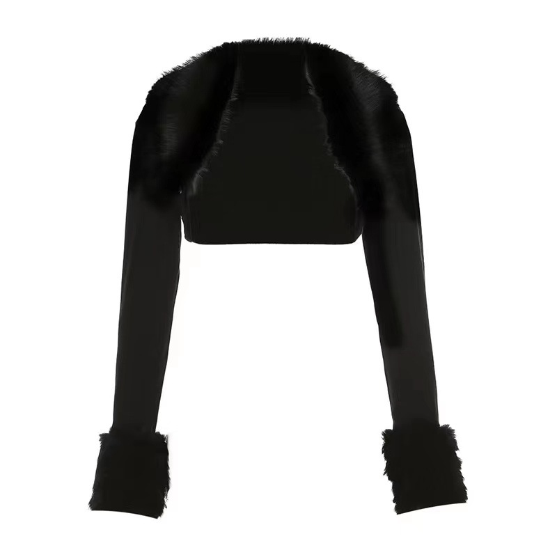 Women's Jackets Fall Winter Furry Patchwork Long Sleeve Crop Jackets Tops + Corset Tanks Fashion Casual Ribbed Coats 2 pcs Streetwear