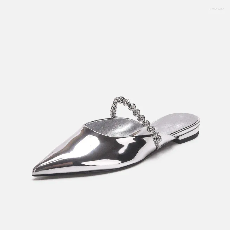 Slippers Delicate Leather Rhie Belt Sandals Woman Pointed Toe Flat Low Heels Mules Ladies Casual Slides Home Outside Shoes