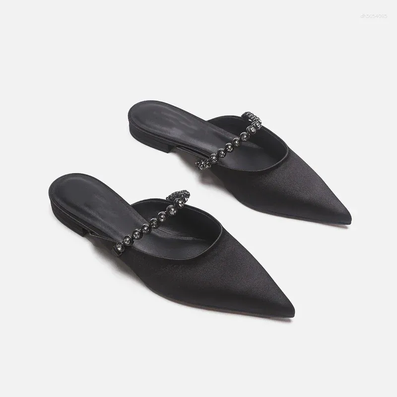Slippers Delicate Leather Rhie Belt Sandals Woman Pointed Toe Flat Low Heels Mules Ladies Casual Slides Home Outside Shoes