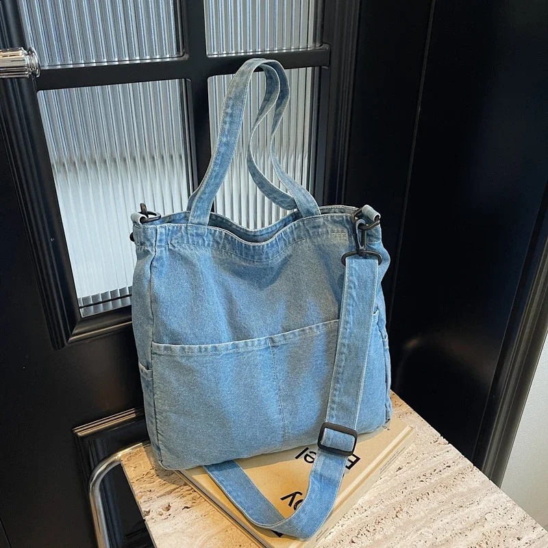 Zipper Denim Sewing Thread Shoulder Bags Versatile Autumn Retro Commute Fashion Simple Womens Crossbody Bags 241216