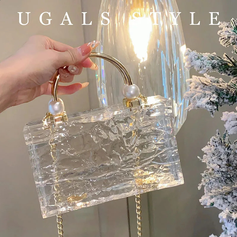 Dinner Bag Pearl Transparent Acrylic Womens Handbag Shoulder Crossbody Bag Evening Bags 241216