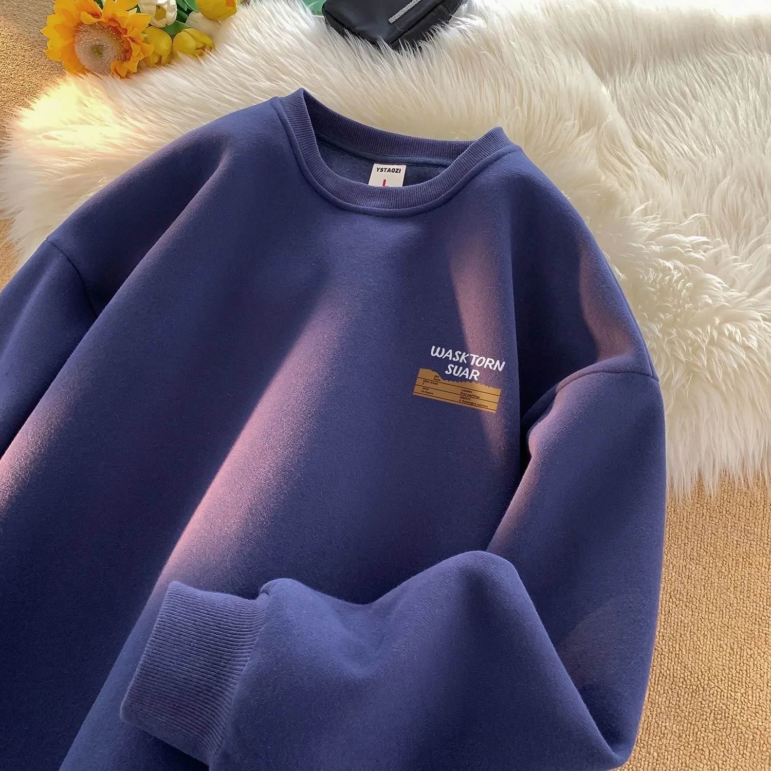 Mens sportswear solid color letter printing casual O-neck fashionable oversized street clothing winter autumn mens clothing 241216