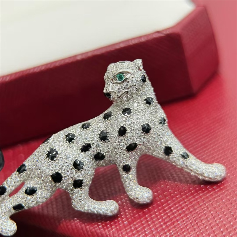 Luxury Men Women Brooch Pins S 925 Sterling Silver White Gold Plated Ful CZ Diamond Leopard Pins Brooches for Men Women Hot Gift