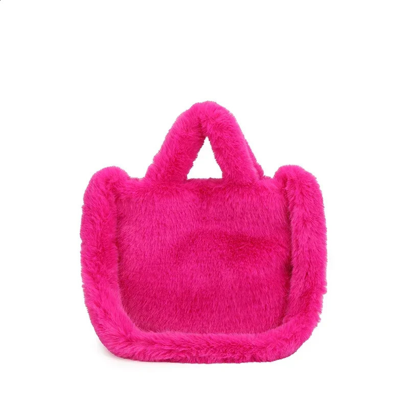 Sft Fluffy Faux Fur Tote Bag for Women Winter Large Capacity Solid Color Handbag Long Plush Strap Crossbody Bag 241216