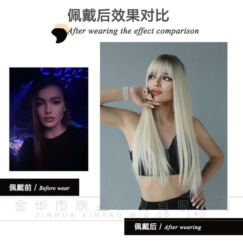 Attention To Ordering - Autumn And Winter Women's Wigs With Extra Long Straight Hair, Platinum Gradient Pencil, Ashed Fiber Nism Wig Kq9 Kq9