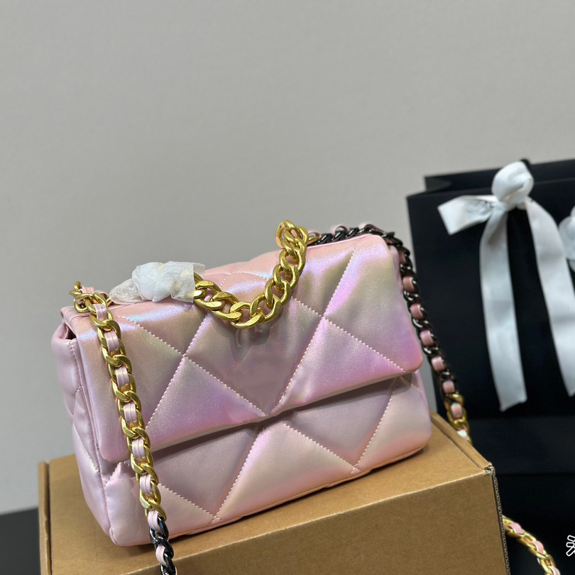 Luxury Lambskin 19 Shoulder Bags Gold Sliver Portable Chain Hand Tote Clutch Pocket Two-tone Strap Crossbody Handbags Large Capacity Purse Wallet 25cm