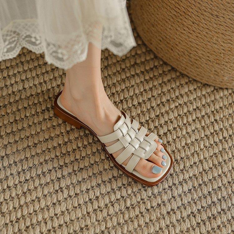 Women Slippers Woven Sandals Outdoor Wear New Style Open Toe Casual Beach Vacation Versatile Triple Beige Brown Free shipping