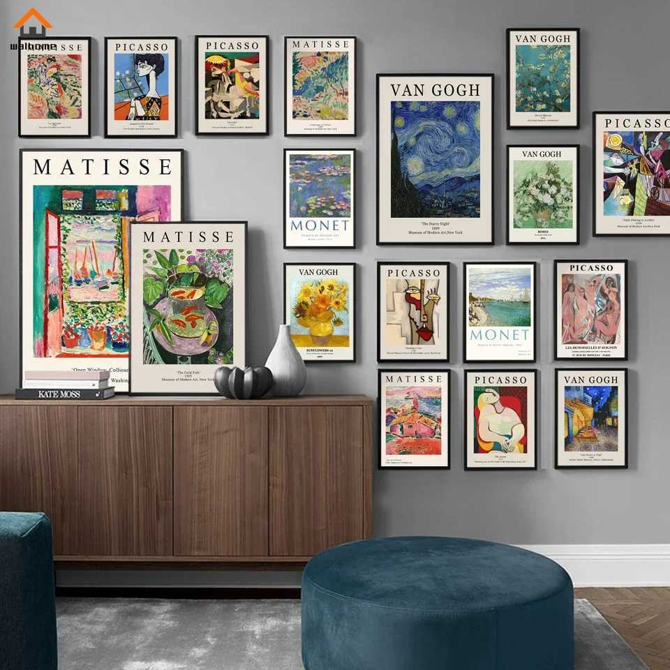 Vintage Famous Van Gogh Monet Matisse Picasso Poster Print Canvas Painting Retro Abstract Wall Art Pictures for Home Room DecorXJ2411216