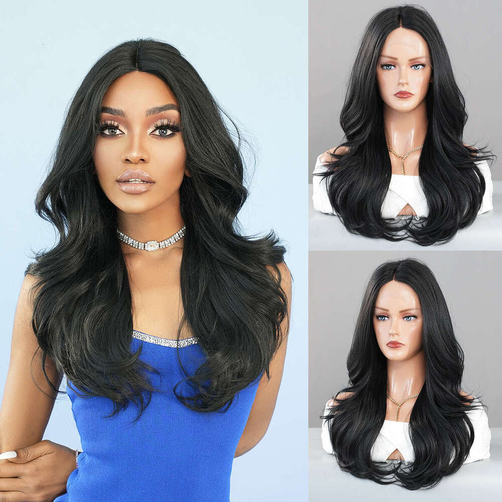 Small T Female Natural Black Medium Split Long Curled Synthetic Hair T-Part Lace Wig Kq9 Kq9