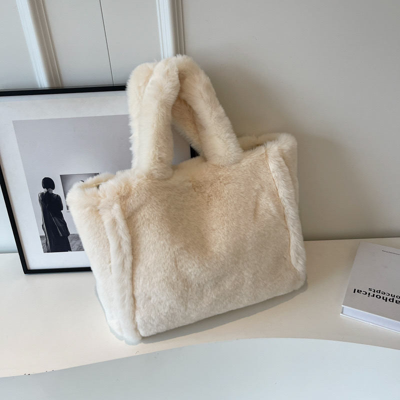 Designer Women's Faux Fur Shoulder Autumn Winter Plush Tote Puffer Handbag Casual Fuzzy Large Capacity Shopping Bag New tote bag purse handbag