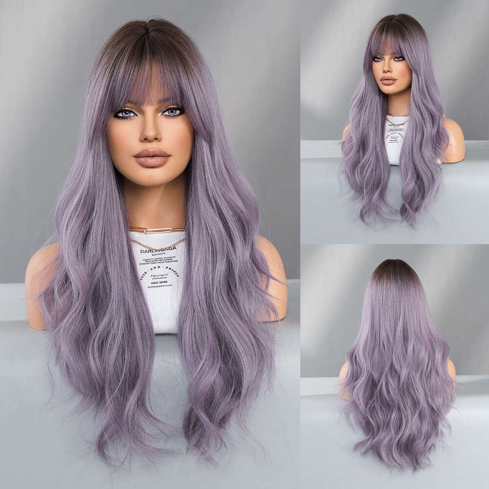 New Women's Grey Purple Long Curly Hair Top Dyed With Chemical Fiber Nism Wig Kq9 Kq9