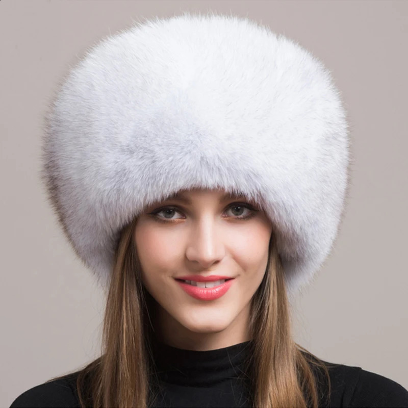 100% natural Fox Fur Hat Women Cap Thick Winter Warm Female Fashion For With Earmuffs 241216