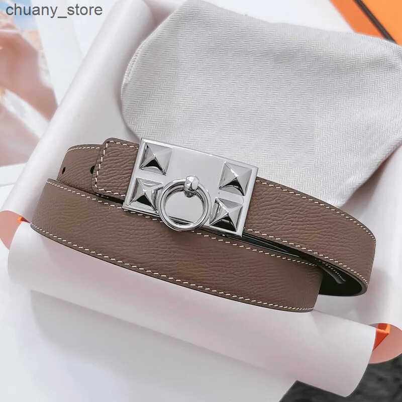 Belts Womens 2.4 plain weave cowhide smooth buckle belt fashion pyramid waist decoration leather dual-purpose pure belt L240910