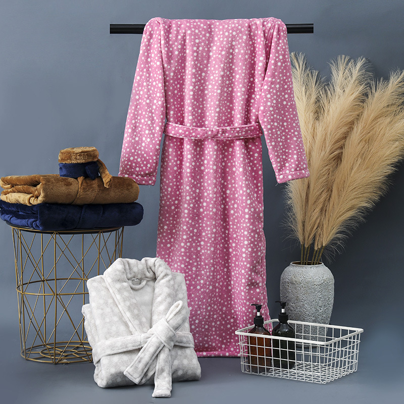 B477-Autumn and winter coral fleece bathrobe men's nightgown women's couple pajamas thick long bathrobe home clothes