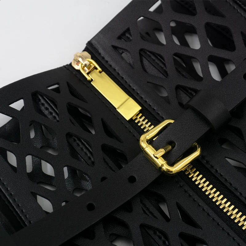 Skeleton mesh bodice waist seal leather curved womens curved shape wide belt decoration large waist seal 241217