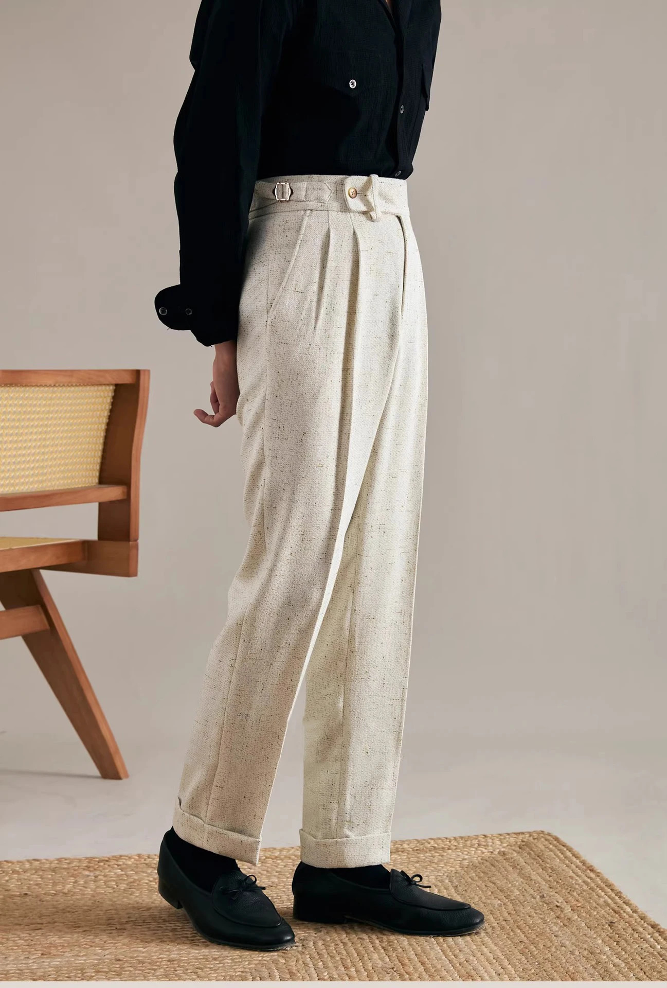 linen British style Naples mens pants for spring and summer business leisure high waist straight high-end suit for men 241216