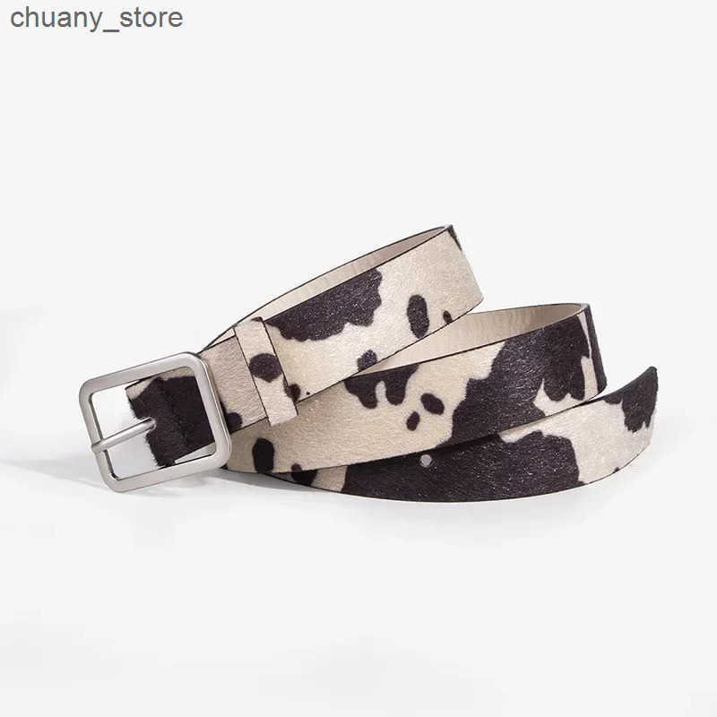 Belts Colorful Cow Print Belts Fashionable Simulated Animal Fur Belts Zinc Alloy Buckles Woman Apparel Accessories L240910