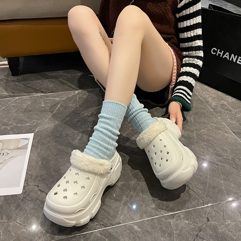 Stylish High-heeled hot Shoes with Detachable Holes and Fluffy ings, Perfect for Wearing Outside Cotton Slippers 2025 Winter