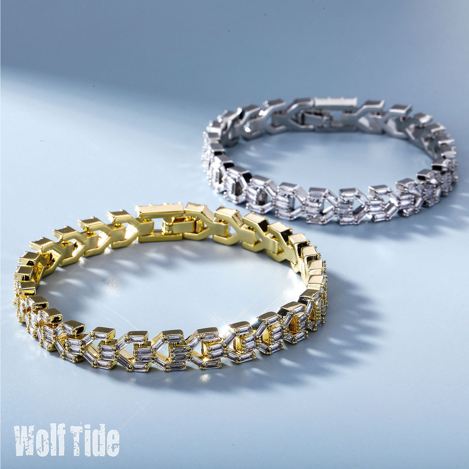 8mm Hip Hop Cuban Chain Baguette Diamond Bracelet For Men And Women 14k Gold Full Cubic Zirconia Wolf Tide Punk Rock Jewellery Bijoux Pulsera Hombre