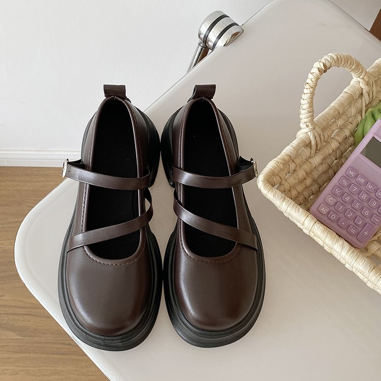 Women Casual Shoes Fashion British Style New Trendy Round Toe Retro Thick Sole French Mary Jane Shoes Triple Black Brown Free shipping