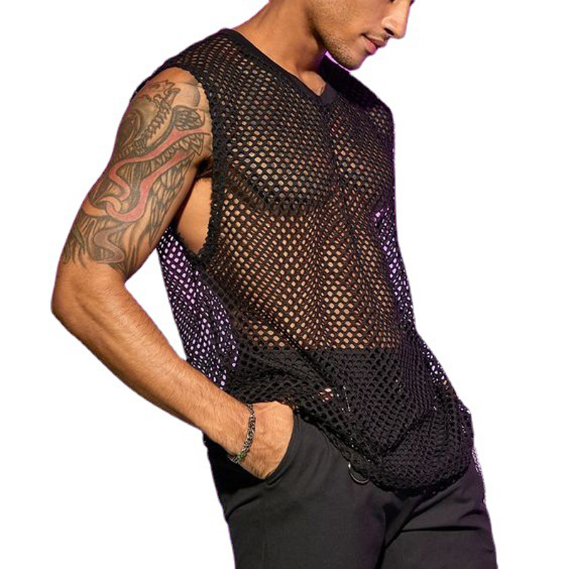 Men's T-Shirts Men's Fishnet Vest - Transparent Mesh For Party S-XXXL