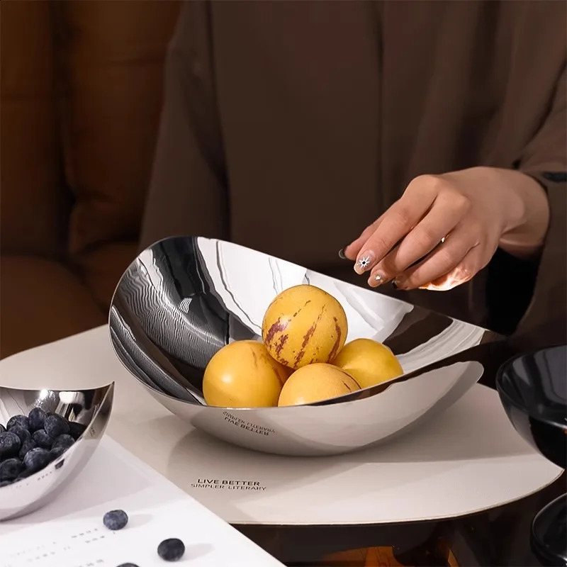 304 Stainless Steel Snack Fruit Bowl Large Salad Serving Dish Fruit Tray Storage for Home Livingroom Kitchen Coffee Table 241216