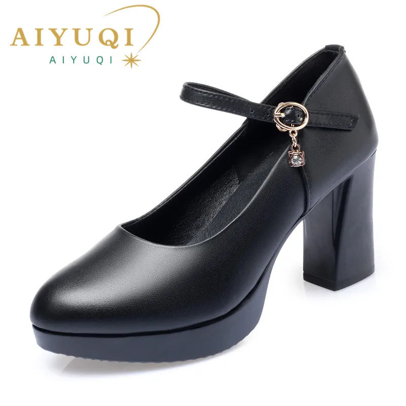 AIYUQI Women Fashion Shoes Spring Genuine Leather Women's High Heels Large Size Platform Shoes Office Women