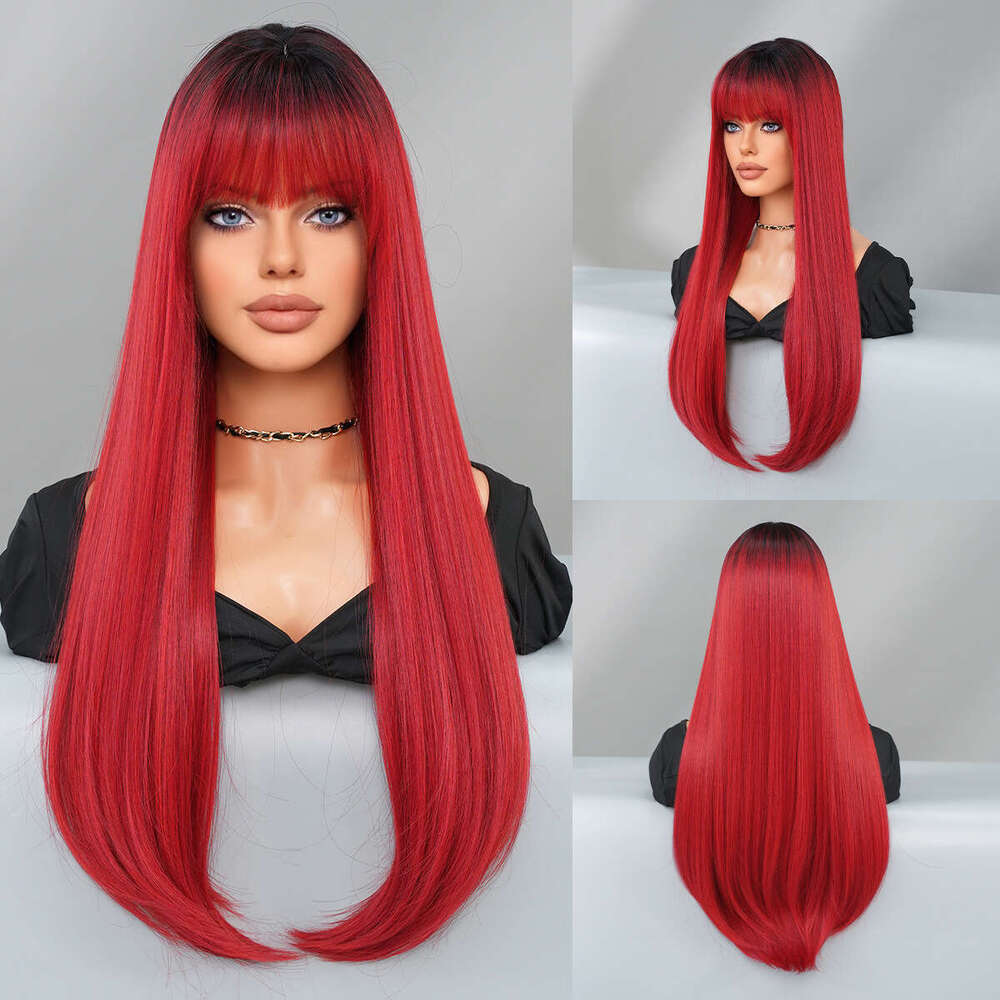 Ladies' Long Straight Hair, Mocha Brown, Neat Bangs, Layered Fashion Wig, Full Head Cover, Wigs Kq9 Kq9