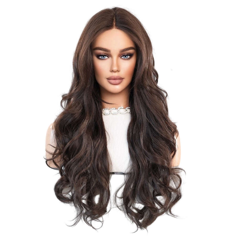Small T Lace Wig For Women, Black Tea Color, Big Waves, Long Curly Hair, Synthetic Hair T-Part Lace Wig Kq9 Kq9