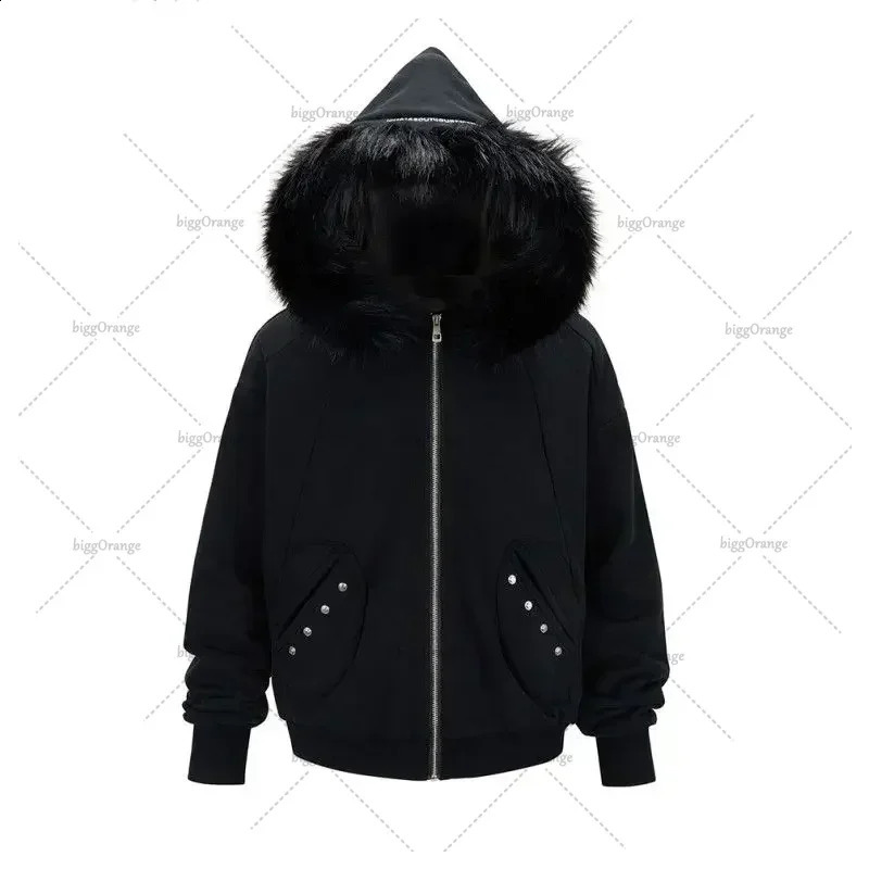 American Street Hiphop Personality Fur Collar Fashionable Loose Zipper Hoodie Men Retro Harajuku Y2K Casual Allmatch Sweatshirt 241217