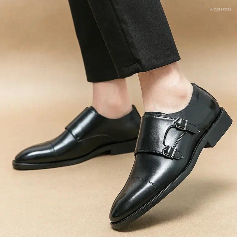 Dress Shoes Gentleman Black Brown Pointed Slip On Men Designer Monk Strap Loafers Formal Wedding Prom Homecoming Footwear