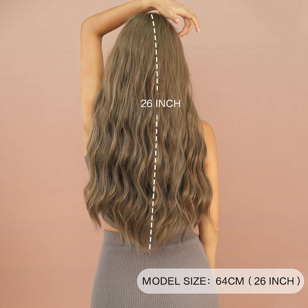 Japanese And Korean Women's Long Curly Hair Fog Tea Light Brown Eight Character Bangs Wave Synthetic Wig Kq9 Kq9
