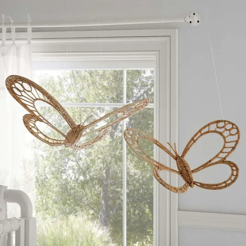 Nordic Natural Rattan Butterfly Wall Ornaments Hand Woven Butterfly Crafts Countryside Pastoral Homestay Home Decor Po Props 241213