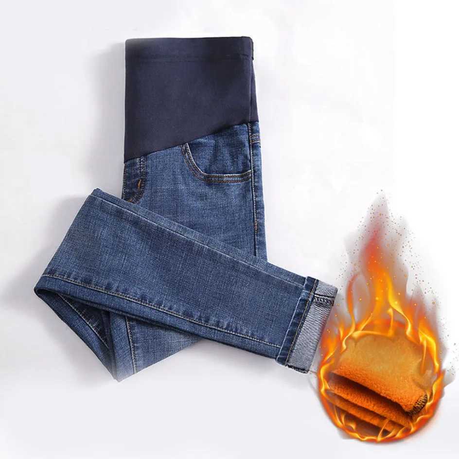 Black Fleece Inside Winter Materni Jeans for Pregnant Women Pregnant Pants Pregnancy Clothes Spring Summer Materni PantsXJ241217